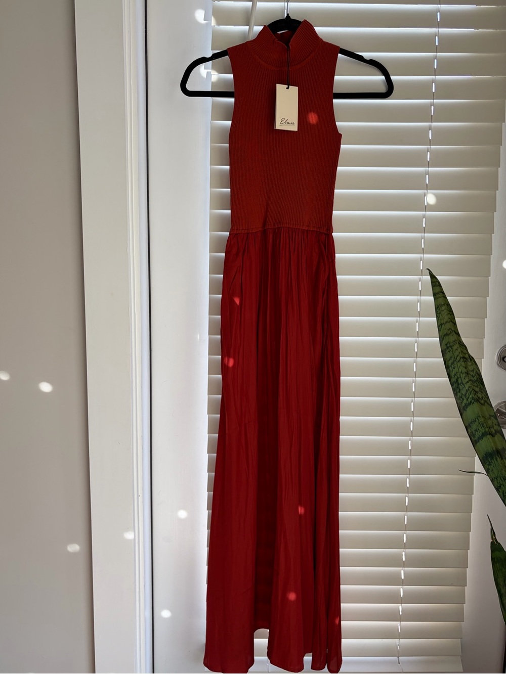 Elan Sleeveless Rust Maxi Dress with High Neck